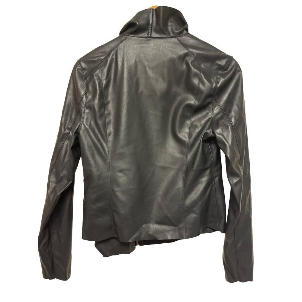 BlankNYC Black Asymmetrical Full Zip Faux Leather Jacket Women's Size Medium - Picture 4 of 9